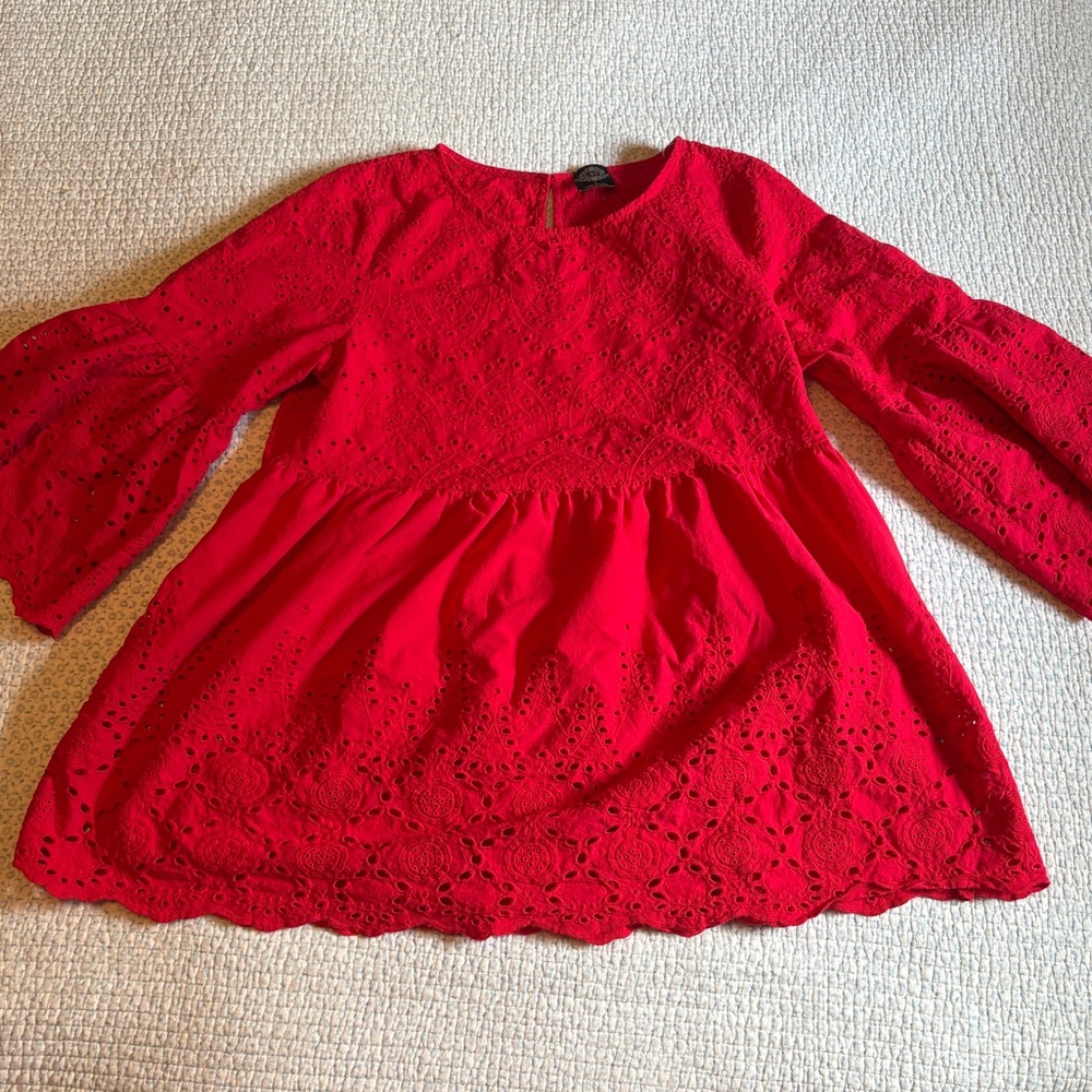 Calstyle Red Eyelet Detail Top